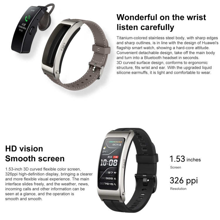 Original Huawei TalkBand B7 Smart Bracelet, 1.53 inch Screen, Support Bluetooth Call / Heart Rate / Blood Oxygen / Sleep Monitoring (Grey) - Wearable Devices by Huawei | Online Shopping South Africa | PMC Jewellery