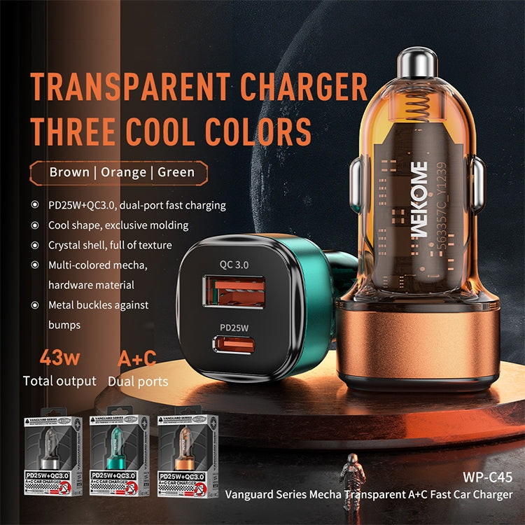 WK WP-C45 Vanguard Series Mecha Transparent USB+Type-C Fast Car Charger (Green) - Car Charger by WK | Online Shopping South Africa | PMC Jewellery