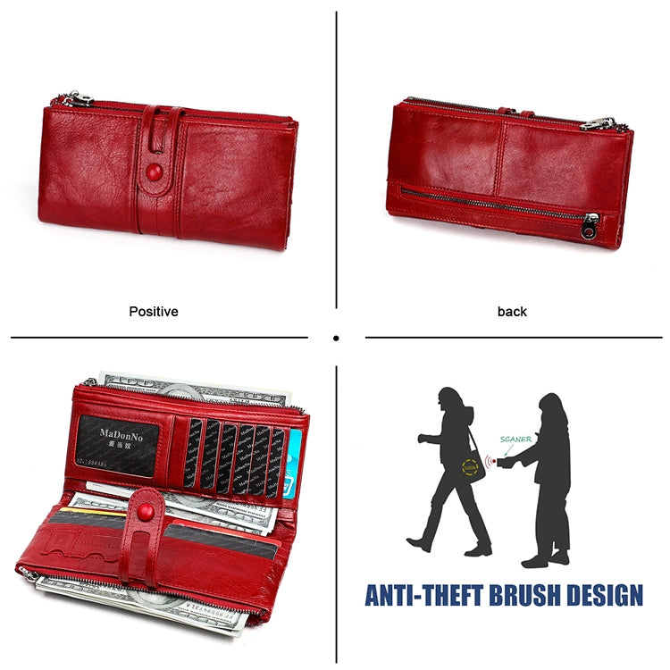 3520 Long Cowhide Leather Folding Anti-magnetic RFID Wallet for Ladies, with Card Slots(Red) - Antimagnetic RFID Package by PMC Jewellery | Online Shopping South Africa | PMC Jewellery | Buy Now Pay Later Mobicred