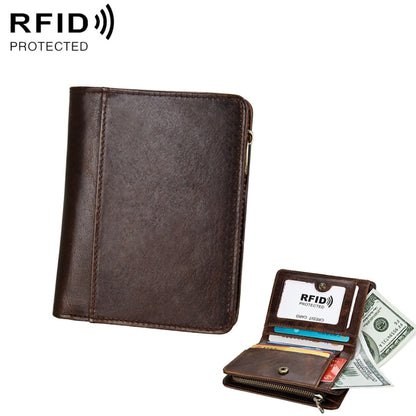 8231 Antimagnetic RFID Men Fashion Crazy Horse Textyure Genuine Leather Wallet Card Bag(Coffee) - Antimagnetic RFID Package by PMC Jewellery | Online Shopping South Africa | PMC Jewellery | Buy Now Pay Later Mobicred