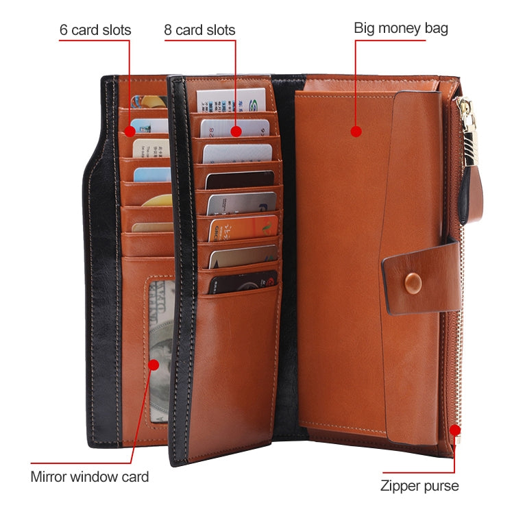 8236 Antimagnetic RFID Multi-function Oil Wax Leather Lady Wallet Large-capacity Purse (Purple) - Antimagnetic RFID Package by PMC TechLife | Online Shopping South Africa | PMC TechLife | Buy Now Pay Later Mobicred