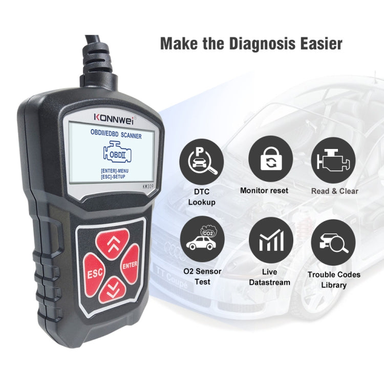 KONNWEI KW309 V309 V310 MS309 Code Reader OBD2 Scanner Diagnostic Tool(Black) - Code Readers & Scan Tools by KONNWEI | Online Shopping South Africa | PMC TechLife | Buy Now Pay Later Mobicred