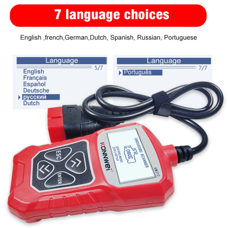 KONNWEI KW310 OBD Car Fault Detector Code Reader ELM327 OBD2 Scanner Diagnostic Tool(Red) - Code Readers & Scan Tools by KONNWEI | Online Shopping South Africa | PMC Jewellery | Buy Now Pay Later Mobicred