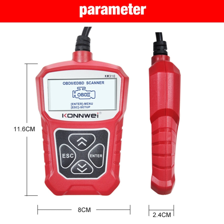 KONNWEI KW310 OBD Car Fault Detector Code Reader ELM327 OBD2 Scanner Diagnostic Tool(Red) - Code Readers & Scan Tools by KONNWEI | Online Shopping South Africa | PMC Jewellery | Buy Now Pay Later Mobicred