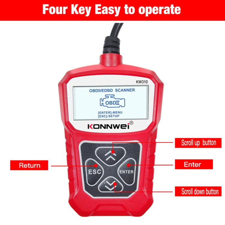 KONNWEI KW310 OBD Car Fault Detector Code Reader ELM327 OBD2 Scanner Diagnostic Tool(Red) - Code Readers & Scan Tools by KONNWEI | Online Shopping South Africa | PMC Jewellery | Buy Now Pay Later Mobicred