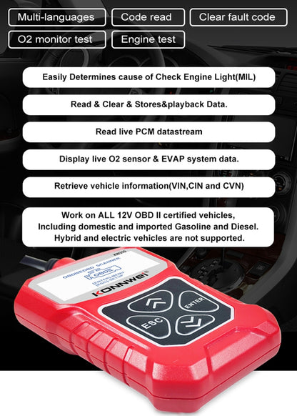 KONNWEI KW310 OBD Car Fault Detector Code Reader ELM327 OBD2 Scanner Diagnostic Tool(Red) - Code Readers & Scan Tools by KONNWEI | Online Shopping South Africa | PMC Jewellery | Buy Now Pay Later Mobicred