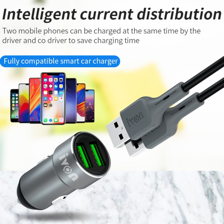 IVON CC38 2.4A Dual USB Car Charger + 1m USB to 8 Pin Fast Charge Data Cable Set - Car Charger by IVON | Online Shopping South Africa | PMC Jewellery | Buy Now Pay Later Mobicred