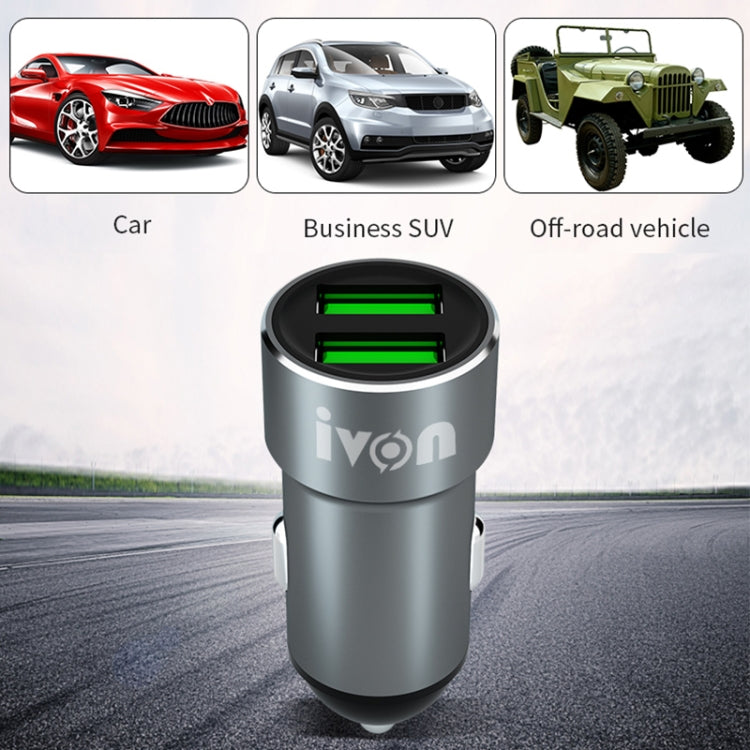 IVON CC38 2.4A Dual USB Car Charger + 1m USB to 8 Pin Fast Charge Data Cable Set - Car Charger by IVON | Online Shopping South Africa | PMC Jewellery