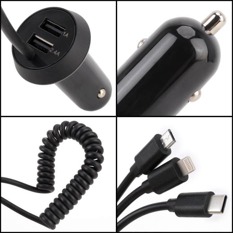 Universal Car 3 in 1 Quick Charger Dual Port USB Charger Power Outlet Adapter, Cable Length: 55cm - Car Charger by PMC Jewellery | Online Shopping South Africa | PMC Jewellery