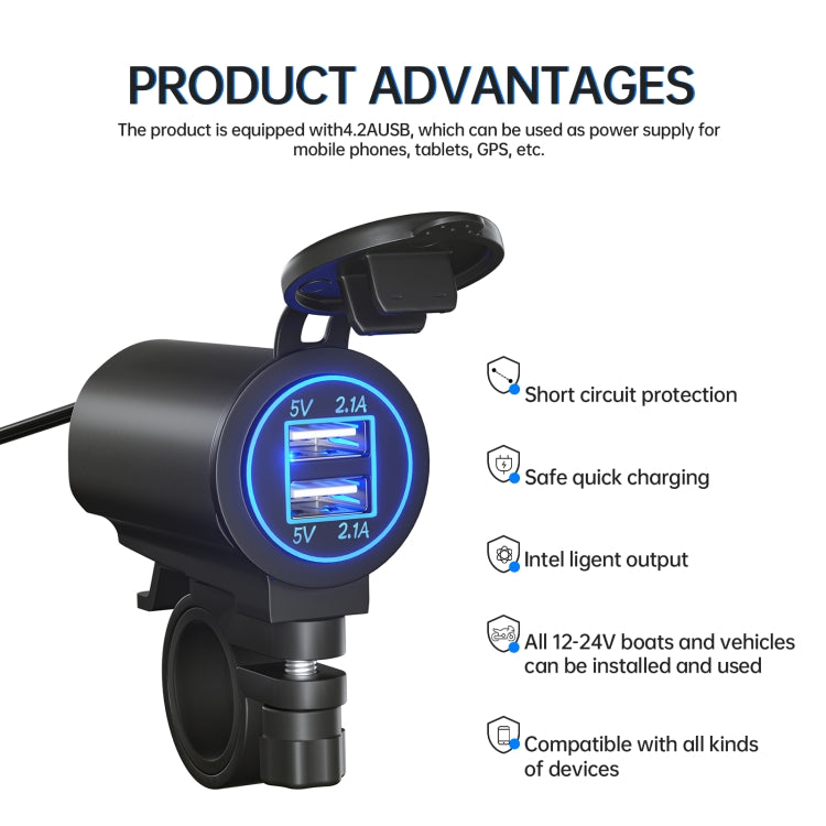 ZH-526I1 Car / Motorcycle 4.2A Dual USB Port Car Charger(Blue Light) - Battery Charger by PMC Jewellery | Online Shopping South Africa | PMC Jewellery