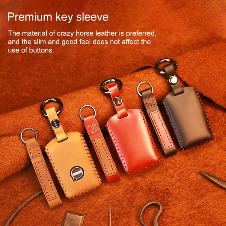 For Volvo Single Slit Style Car Cowhide Leather Key Protective Cover Key Case (Black) - Car Key Cases by PMC TechLife | Online Shopping South Africa | PMC TechLife