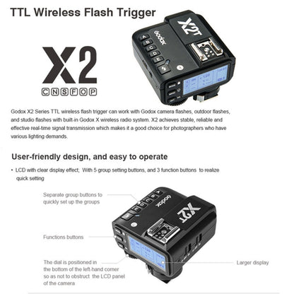 Godox X2T-P E-TTL II Bluetooth Wireless Flash Trigger for Pentax (Black) - Wireless Flash Trigger by Godox | Online Shopping South Africa | PMC Jewellery