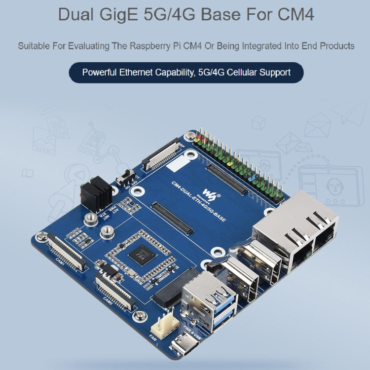 Waveshare Dual Gigabit Ethernet 5G / 4G Base Board for Raspberry Pi CM4 - LCD & LED Display Module by WAVESHARE | Online Shopping South Africa | PMC Jewellery