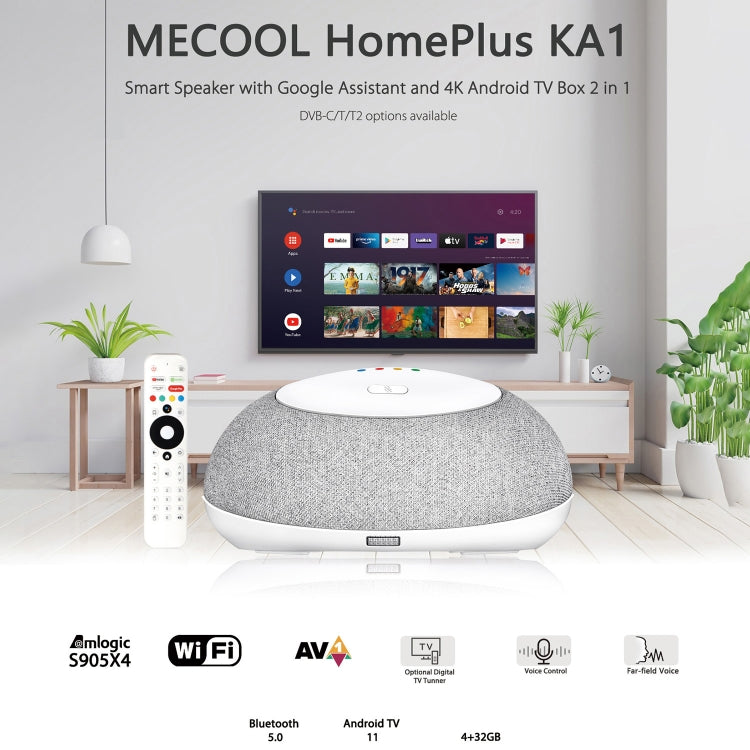 MECOOL KA1 Smart TV Speaker Android 11 TV Box with Remote Control, Amlogic S905X4 Quad Core Cortex-A55, 4GB+32GB, Dual-Band / Bluetooth / Ethernet / DVB-T/T2 / DVB-C(US Plug) - Amlogic S905 by MECOOL | Online Shopping South Africa | PMC Jewellery