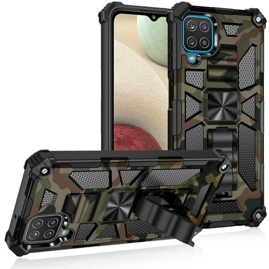 For Samsung Galaxy A12 Camouflage Armor Shockproof TPU + PC Magnetic Protective Case with Holder(Army Green) - Galaxy Phone Cases by PMC Jewellery | Online Shopping South Africa | PMC Jewellery