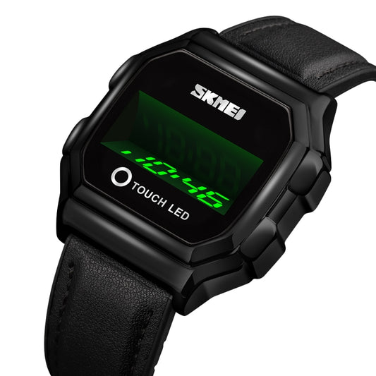 SKMEI 1650 Leather Strap Version LED Digital Display Electronic Watch with Touch Luminous Button(Black) - LED Digital Watches by SKMEI | Online Shopping South Africa | PMC Jewellery | Buy Now Pay Later Mobicred