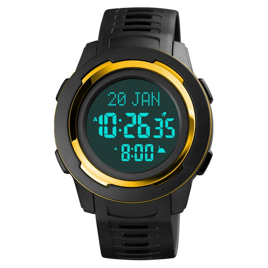 SKMEI 1729 Qibla Calendar Timing Multifunctional LED Digital Display Luminous Electronic Watch(Gold and Black) - LED Digital Watches by SKMEI | Online Shopping South Africa | PMC Jewellery | Buy Now Pay Later Mobicred