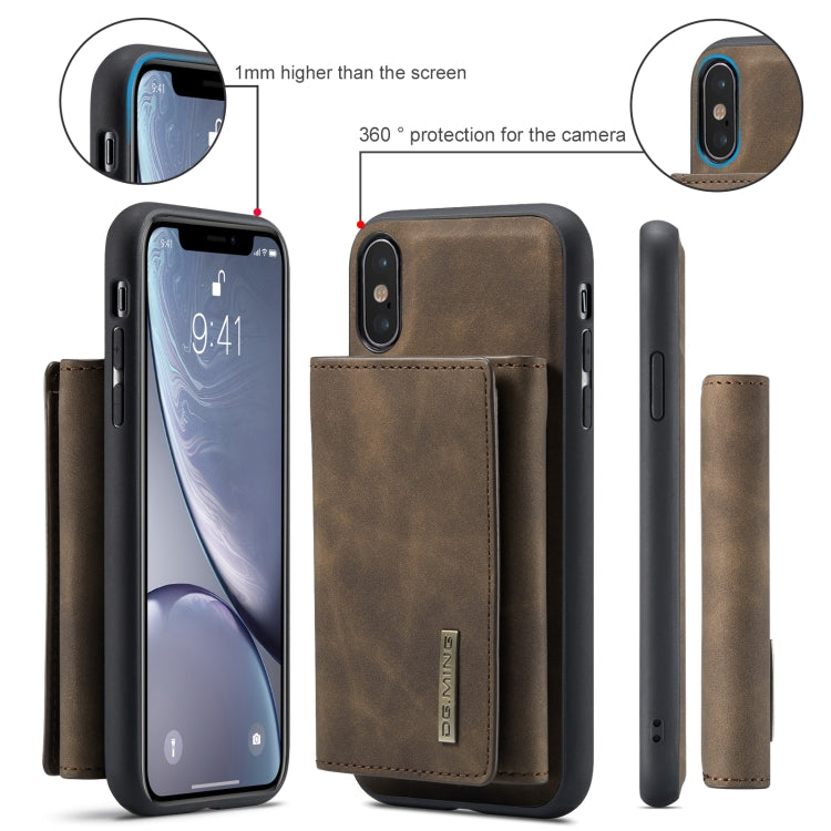 DG.MING M1 Series 3-Fold Multi Card Wallet  Back Cover Shockproof Case with Holder Function For iPhone X(Coffee) -  by DG.MING | Online Shopping South Africa | PMC TechLife | Buy Now Pay Later Mobicred