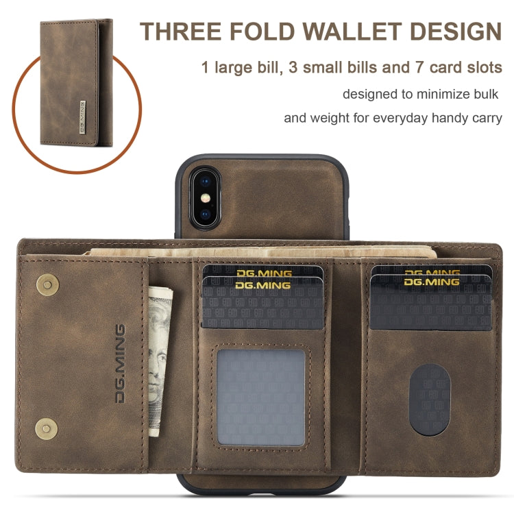 DG.MING M1 Series 3-Fold Multi Card Wallet  Back Cover Shockproof Case with Holder Function For iPhone X(Coffee) -  by DG.MING | Online Shopping South Africa | PMC TechLife | Buy Now Pay Later Mobicred