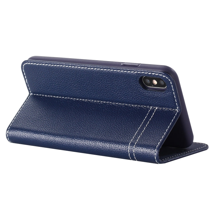 For iPhone XR GEBEI Top-grain Leather Horizontal Flip Protective Case with Holder & Card Slots(Blue) - More iPhone Cases by GEBEI | Online Shopping South Africa | PMC TechLife | Buy Now Pay Later Mobicred