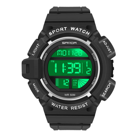 SANDA 2106 LED Digital Display Luminous Alarm Clock Men Outdoor Sports Electronic Watch(Black White) - LED Digital Watches by SANDA | Online Shopping South Africa | PMC Jewellery | Buy Now Pay Later Mobicred