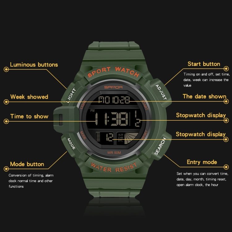 SANDA 2106 LED Digital Display Luminous Alarm Clock Men Outdoor Sports Electronic Watch(Black) - LED Digital Watches by SANDA | Online Shopping South Africa | PMC Jewellery | Buy Now Pay Later Mobicred