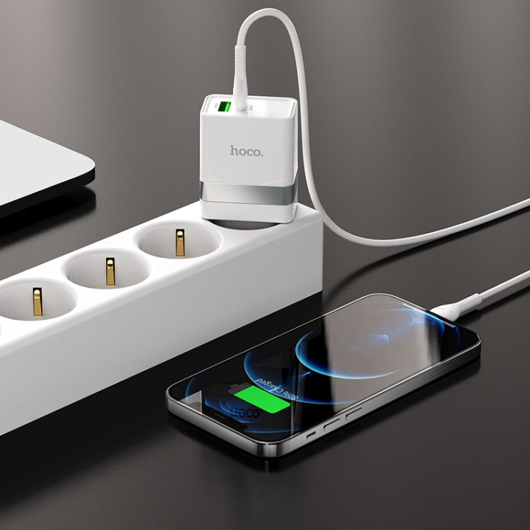 hoco N21 PD 30W Type-C / USB-C + QC 3.0 USB Mini Fast Charger with Type-C / USB-C to 8 Pin Data Cable , EU Plug(White) - USB Charger by hoco | Online Shopping South Africa | PMC Jewellery