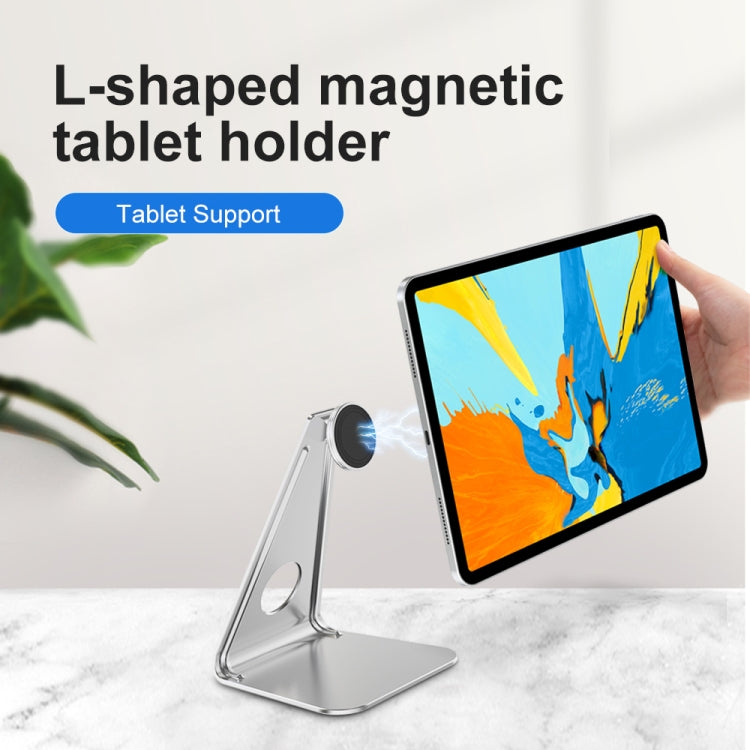 R-JUST PB01 L-shaped Magnetic Rotatable Aluminum Alloy Mobile Phones Tablets Holder(Silver) - Desktop Holder by R-JUST | Online Shopping South Africa | PMC Jewellery | Buy Now Pay Later Mobicred