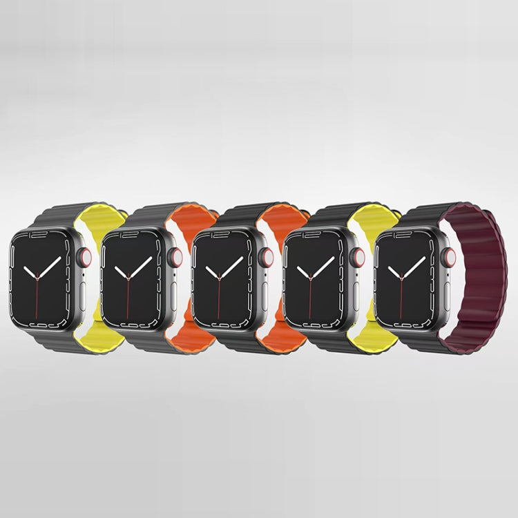 Mutural Moran Series Liquid Silicone Magnetic Strap Watch Band For Apple Watch Ultra 49mm&Watch Ultra 2 49mm / Series 9&8&7 45mm / SE 3&SE 2&6&SE&5&4 44mm / 3&2&1 42mm(Grey + Orange) - Watch Bands by Mutural | Online Shopping South Africa | PMC Jewellery | Buy Now Pay Later Mobicred