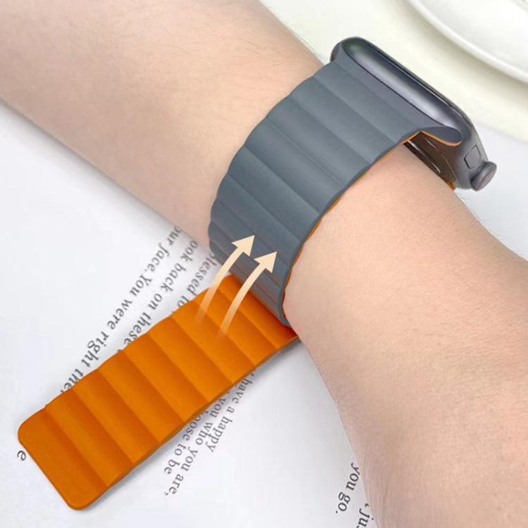 Mutural Moran Series Liquid Silicone Magnetic Strap Watch Band For Apple Watch Ultra 49mm&Watch Ultra 2 49mm / Series 9&8&7 45mm / SE 3&SE 2&6&SE&5&4 44mm / 3&2&1 42mm(Grey + Orange) - Watch Bands by Mutural | Online Shopping South Africa | PMC Jewellery | Buy Now Pay Later Mobicred