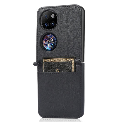 For Huawei P50 Pocket Lambskin Texture Card Folding Phone Case(Black) - Huawei Cases by PMC Jewellery | Online Shopping South Africa | PMC Jewellery | Buy Now Pay Later Mobicred