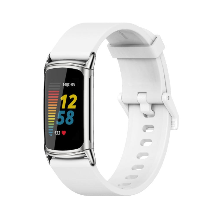 For Fitbit Charge 5 Mijobs Soft Silicone  Watch Band(White+Silver) - Watch Bands by MIJOBS | Online Shopping South Africa | PMC Jewellery | Buy Now Pay Later Mobicred