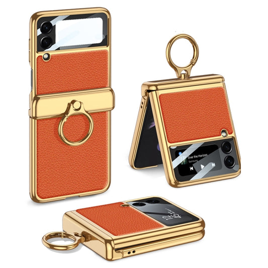 For Samsung Galaxy Z Flip3 5G GKK Integrated Plating + Leather Flip Phone Case(Burning Orange) - Galaxy Phone Cases by GKK | Online Shopping South Africa | PMC Jewellery