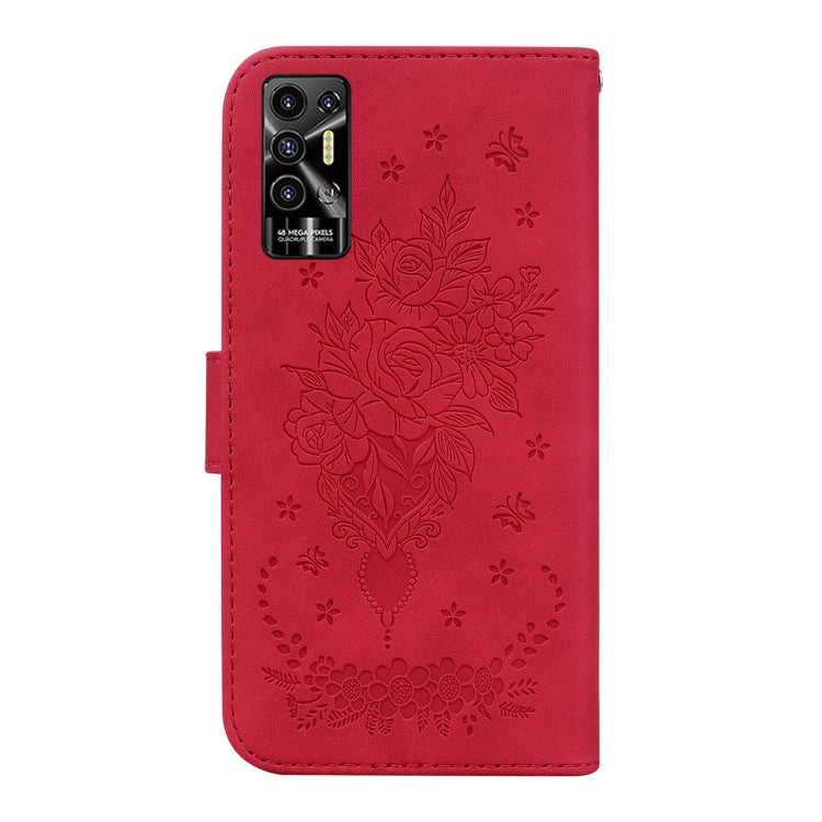 For Tecno Pova 2 Butterfly Rose Embossed Leather Phone Case(Red) - Tecno Cases by PMC TechLife | Online Shopping South Africa | PMC TechLife | Buy Now Pay Later Mobicred