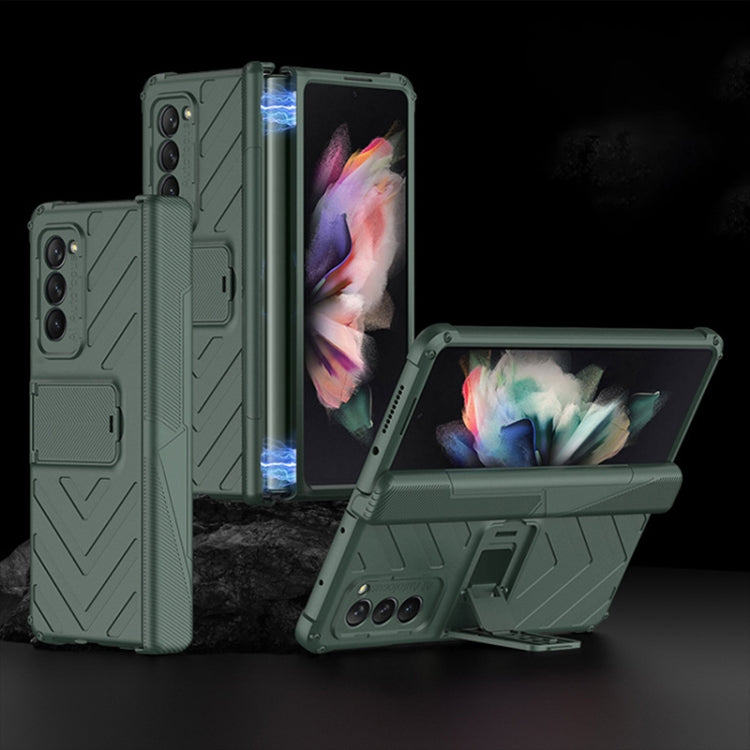 For Samsung Galaxy Z Fold2 5G GKK Integrated Magnetic Armor Flip Phone Case with Holder(Dark Green) - Galaxy Phone Cases by GKK | Online Shopping South Africa | PMC Jewellery