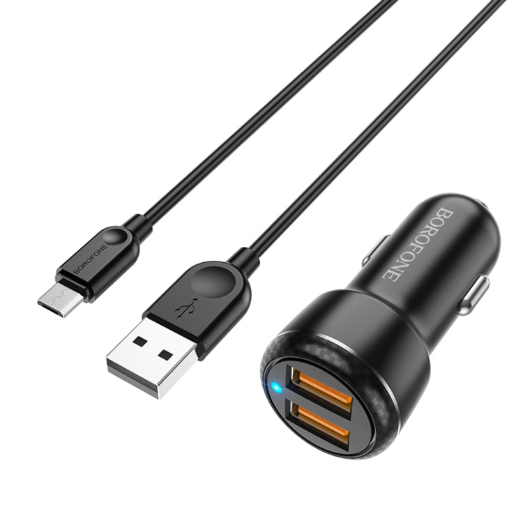 Borofone BZ17 Dual USB Ports QC3.0 Car Charger with Micro USB Charging Cable(Black) - Car Charger by Borofone | Online Shopping South Africa | PMC Jewellery