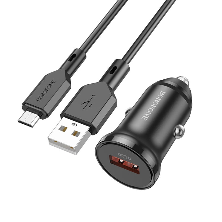 Borofone BZ18 Single USB Port QC3.0 Car Charger with Micro USB Charging Cable(Black) - Car Charger by Borofone | Online Shopping South Africa | PMC Jewellery