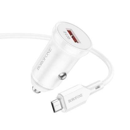Borofone BZ18 Single USB Port QC3.0 Car Charger with Micro USB Charging Cable(White) - Car Charger by Borofone | Online Shopping South Africa | PMC Jewellery