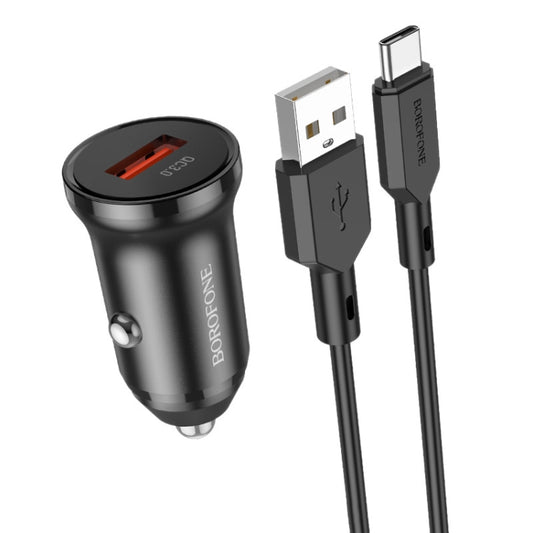 Borofone BZ18 Single USB Port QC3.0 Car Charger with Type-C / USB-C Charging Cable(Black) - Car Charger by Borofone | Online Shopping South Africa | PMC Jewellery