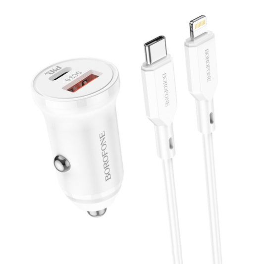 Borofone BZ18A PD20W+QC3.0 Car Charger with Type-C / USB-C to 8 Pin Charging Cable(White) - Car Charger by Borofone | Online Shopping South Africa | PMC Jewellery