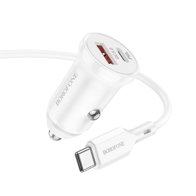 Borofone BZ18A PD20W+QC3.0 Car Charger with Type-C / USB-C to Type-C / USB-C Charging Cable(White) - Car Charger by Borofone | Online Shopping South Africa | PMC Jewellery