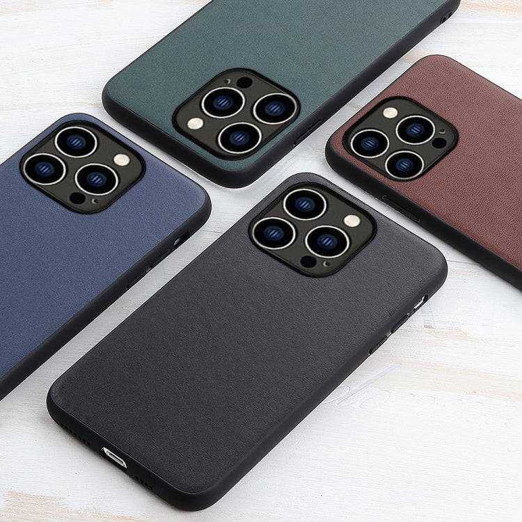 For iPhone 14 Pro Lambskin Texture Genuine Leather Phone Case (Blue) - free shipping - PMC TechLife - Order now!