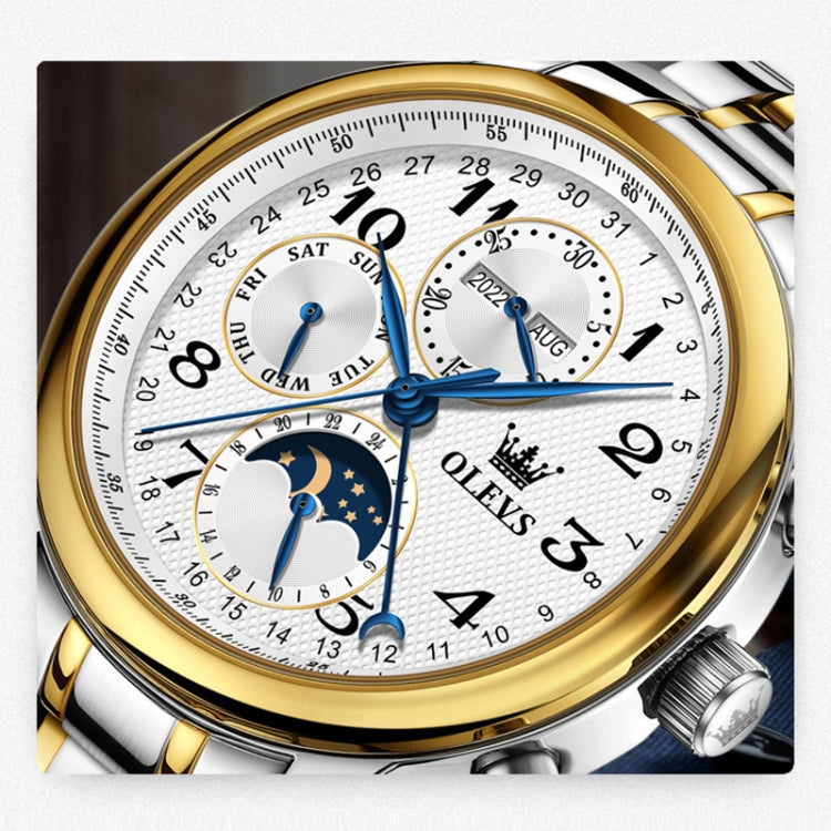 OLEVS 6667 Multifunction Waterproof Luminous Mechanical Men Watch(Steel Band+Gold White) - Metal Strap Watches by OLEVS | Online Shopping South Africa | PMC Jewellery | Buy Now Pay Later Mobicred