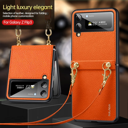 For Samsung Galaxy Z Flip3 5G SULADA Litchi Texture Leather + TPU Phone Case with Strap(Orange) - Galaxy Phone Cases by SULADA | Online Shopping South Africa | PMC Jewellery