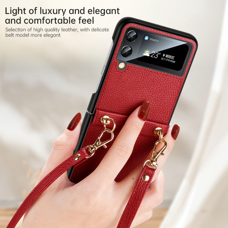 For Samsung Galaxy Z Flip3 5G SULADA Litchi Texture Leather + TPU Phone Case with Strap(Orange) - Galaxy Phone Cases by SULADA | Online Shopping South Africa | PMC Jewellery