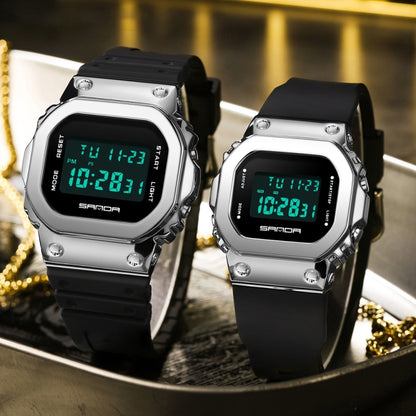 SANDA 2126 Tempered Mirror Luminous Waterproof Dual Display Electronic Watch(Black Silver) - Silicone Strap Watches by SANDA | Online Shopping South Africa | PMC Jewellery | Buy Now Pay Later Mobicred