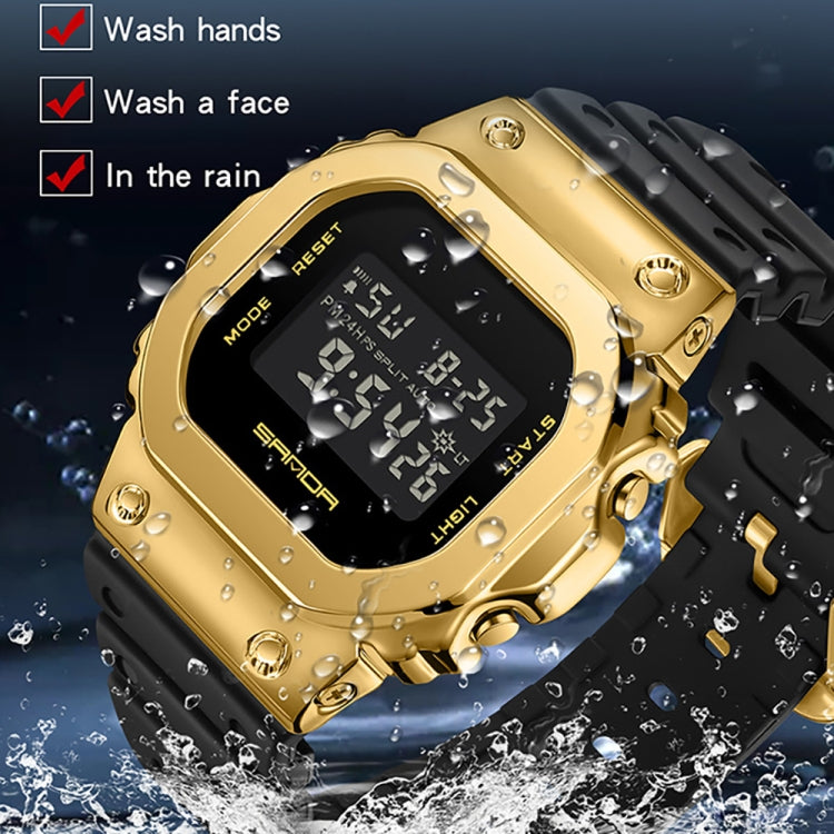 SANDA 2126 Tempered Mirror Luminous Waterproof Dual Display Electronic Watch(Khaki) - Silicone Strap Watches by SANDA | Online Shopping South Africa | PMC Jewellery | Buy Now Pay Later Mobicred