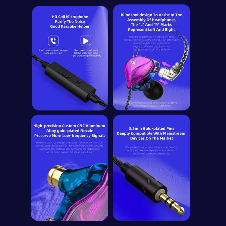 QKZ ZXT Sports In-ear Wired Control Plug HIFI Stereo Stage Monitor Earphone, Style:with Mic(Colorful) - In Ear Wired Earphone by QKZ | Online Shopping South Africa | PMC Jewellery