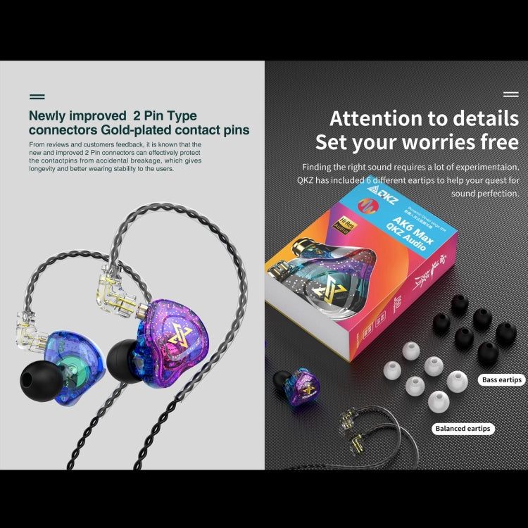 QKZ AK6 MAX In-ear Dynamic Subwoofer Wire-controlled Earphone, Version:with Mic Version(Transparent Black) - In Ear Wired Earphone by QKZ | Online Shopping South Africa | PMC Jewellery