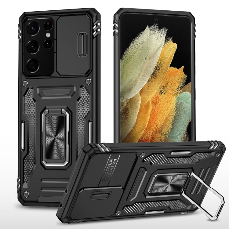 For Samsung Galaxy S21 Ultra 5G Armor PC + TPU Camera Shield Phone Case(Black) - Galaxy S21 Ultra 5G Cases by PMC TechLife | Online Shopping South Africa | PMC TechLife | Buy Now Pay Later Mobicred
